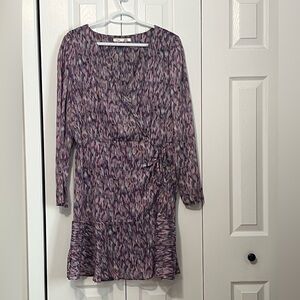 DEX Elegant Purple Patterned Wrap Dress